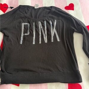 Victoria's Secret PINK Black Sequin Logo Scoop Neck Sweater